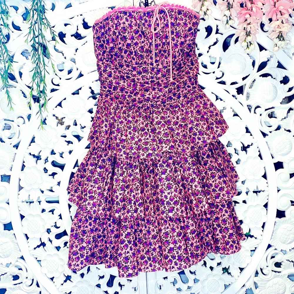 Betsey Johnson Floral Pink Ruffle Mini Dress